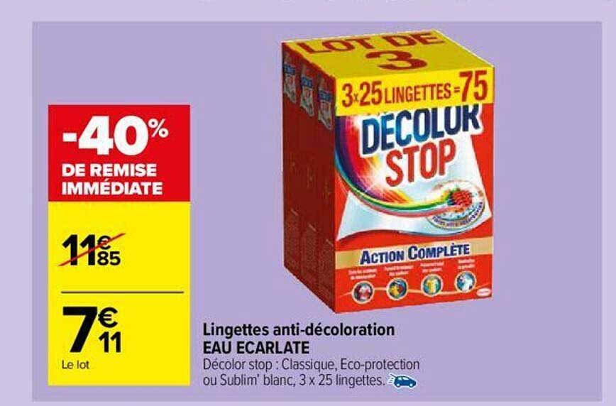 lingettes anti-décoloration eau écarlate