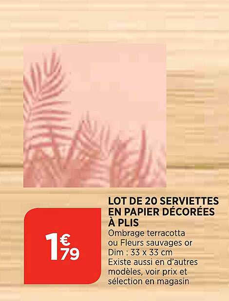 lot de 20 serviettes en papier décorées à plis