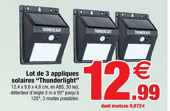 lot de 3 appliques solaires "thunderlight"