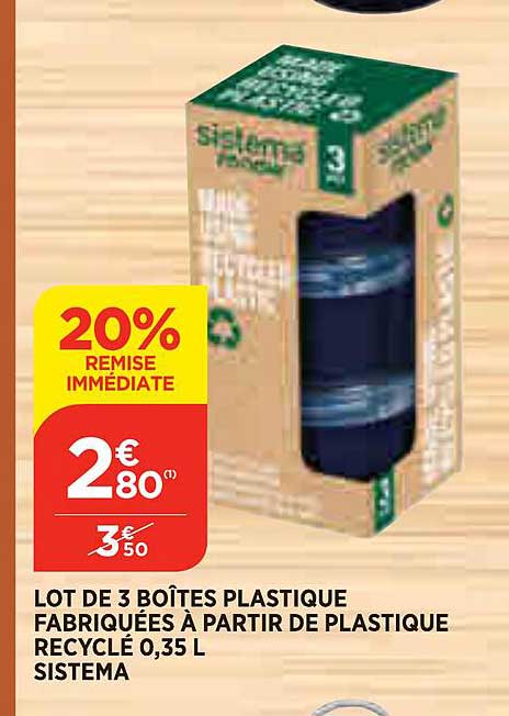 lot de 3 boîtes plastique fabriquées à partir de plastique recyclé sistema
