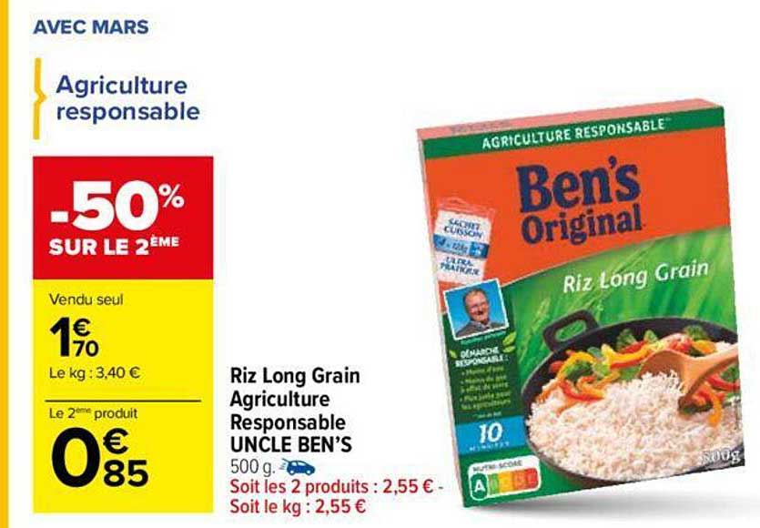 riz long grain agriculture responsable uncle ben's