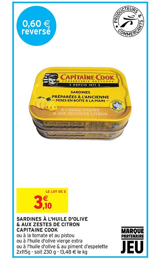 sardines à l'huile d'olive & aux zestes de citron capitaine cook