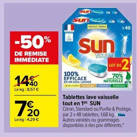 tablettes lave vaisselle tout en 1 sun