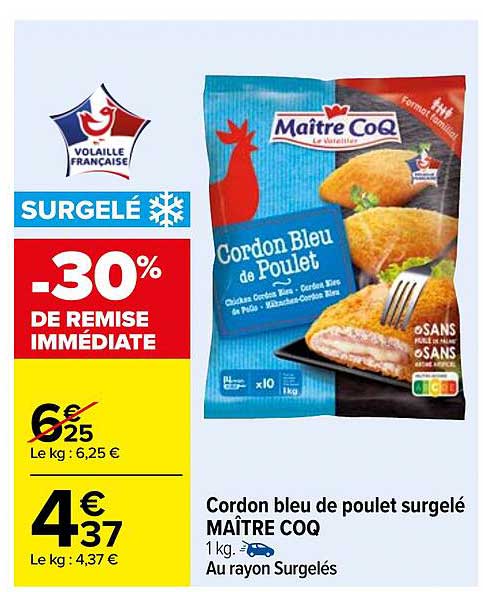 cordon bleu de poulet surgelé maître coq