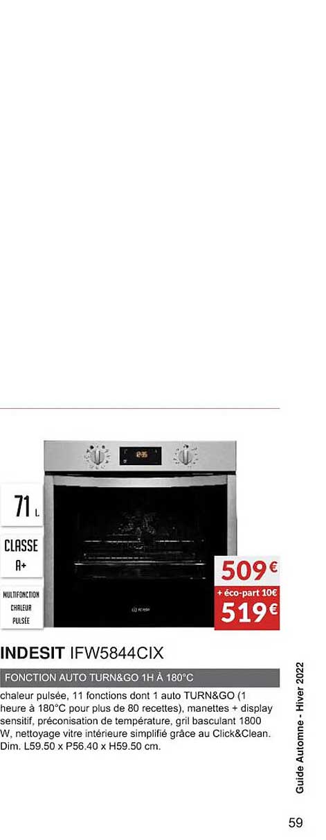indesit ifw5844cix fonction auto turn & go 1h à 180°c