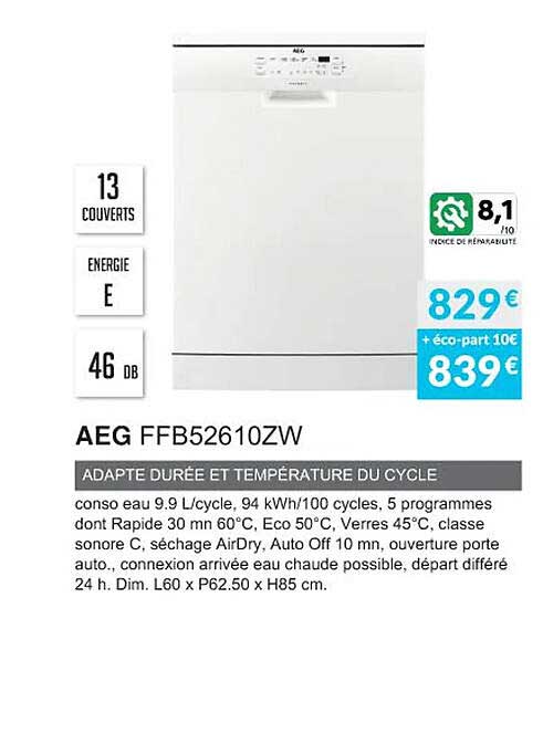aeg ffb52610zw adapte durée et  température du cycle