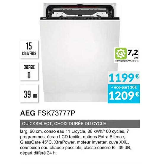 aeg fsk73777p quickselect, choix durée du cycle