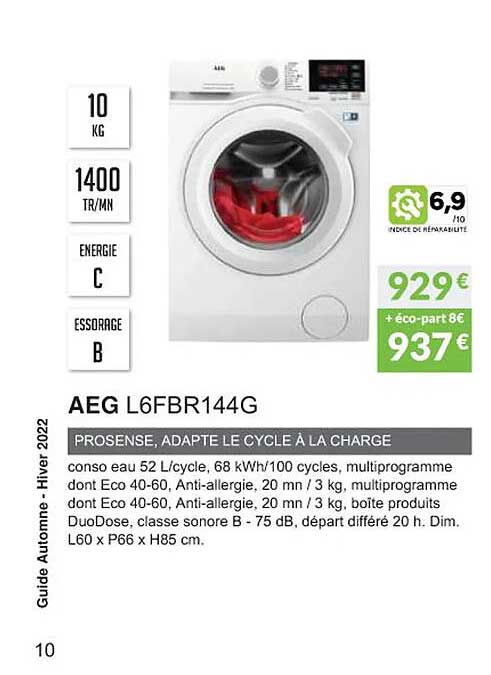 aeg l6fbr144g prosense, adapte le cycle à la charge