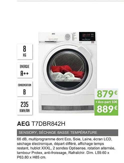 aeg t7dbr842h sensidry, séchage basse température