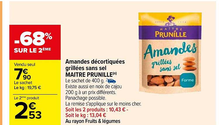 amandes décortiquées grillées sans sel maître prunille