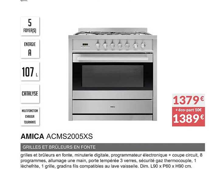 amica acms2005xs grilles et brûleurs en fonte