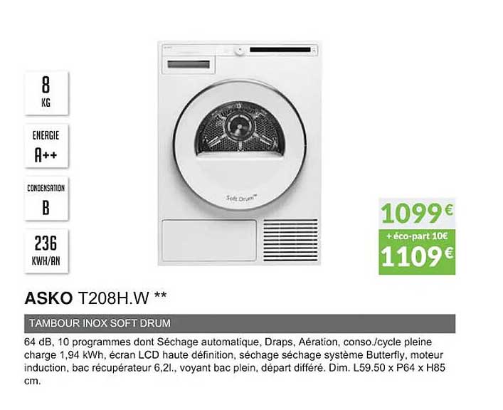 asko t208h.w tambour inox soft drum