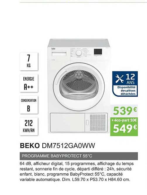 beko dm7512ga0ww programme babyprotect 55°c