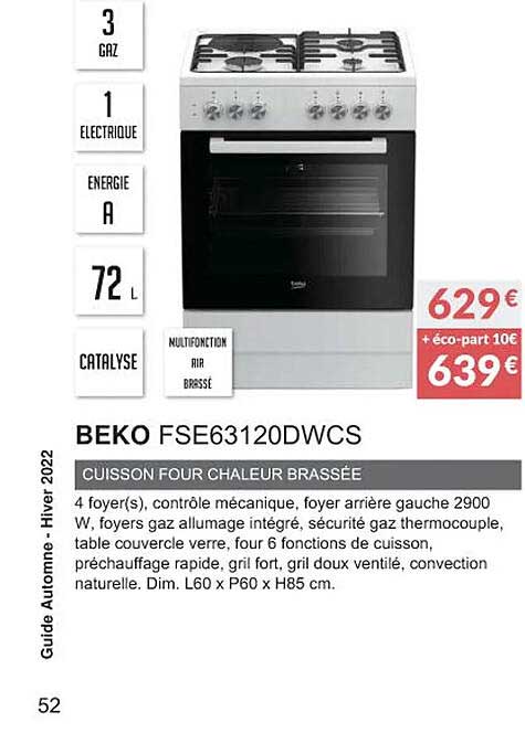 beko fse63120dwcs cuisson four chaleur brassée