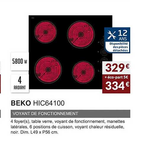 beko hic64100 voyant de fonctionnement