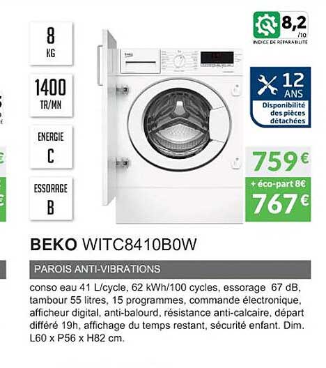beko witc8410b0w parois anti-vibrations