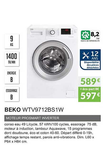 beko wtv9712bs1w moteur prosmart inverter