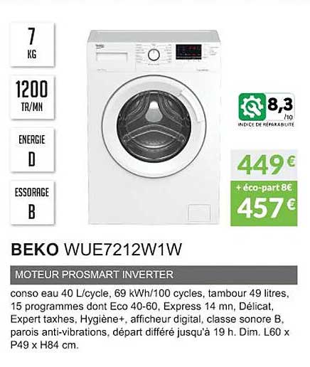 beko wue7212w1w moteur prosmart inverter