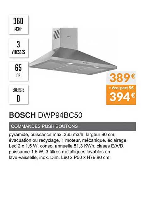 bosch dwp94bc50 commandes push boutons