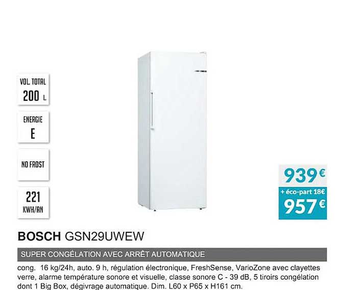 bosch gsn29uwew super congélation avec arrêt automatique