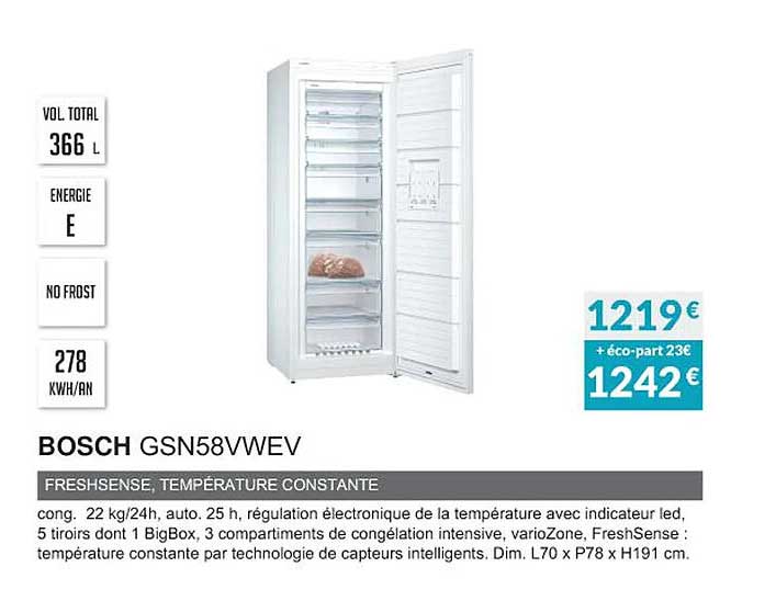bosch gsn58vwev freshsense, température constante