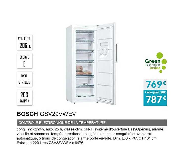 bosch gsv29vwev contrôle électronique de la température