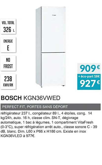 bosch kgn36vwed perfect fit, portes sans déport
