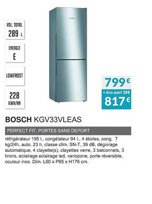 bosch kgv33vleas perfect fit, portes sans deport