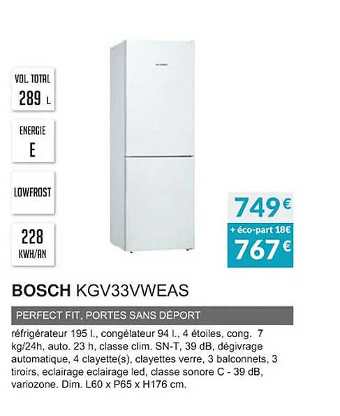 bosch kgv33vweas perfect fit, portes sans déport