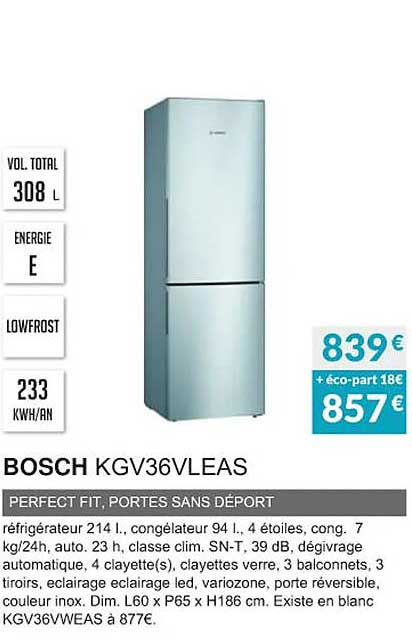 bosch kgv36vleas perfect fit, portes sans déport