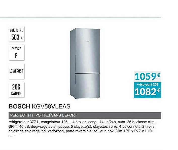 bosch kgv58vleas perfect fit, portes sans déport