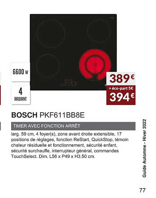 bosch pkf611bb8e timer avec fonction arrêt