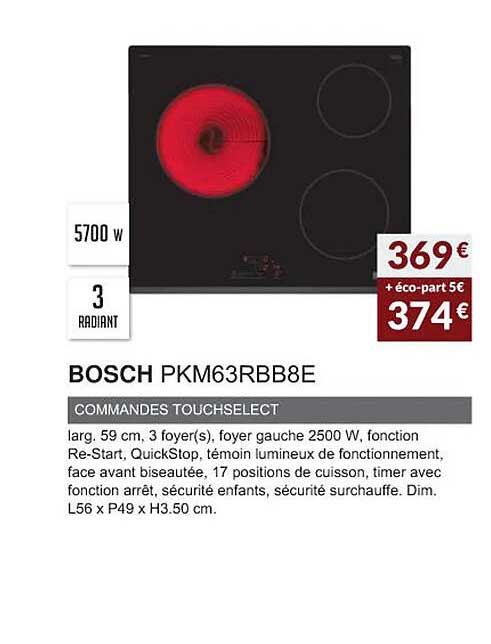 bosch pkm63rbb8e commandes touchselect