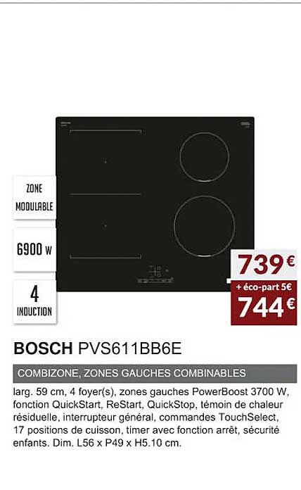 bosch pvs611bb6e combizone, zones gauches combinables