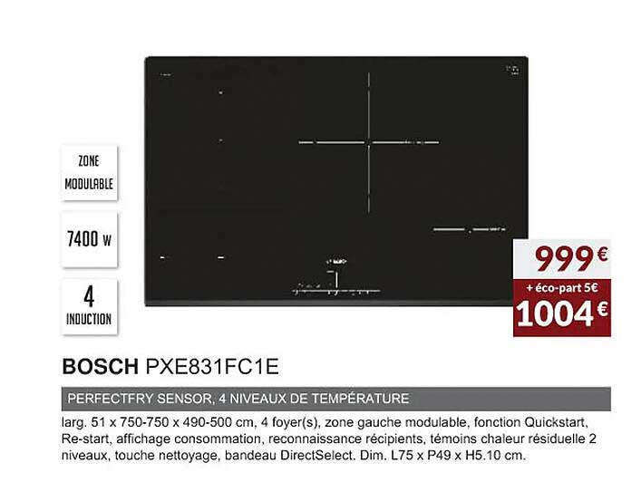 bosch pxe831fc1e perfectfry sensor, 4 niveaux de température