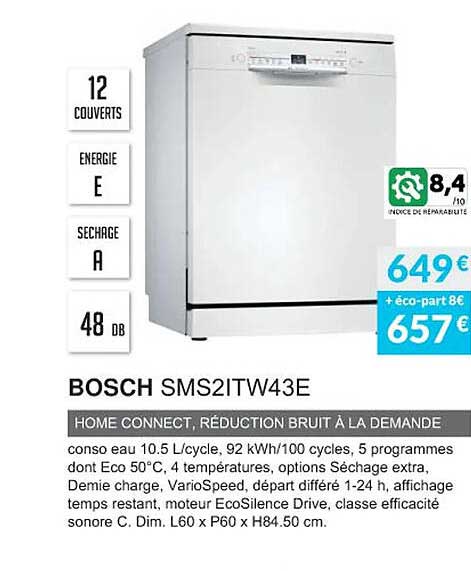 bosch sms2itw43e home connect, réduction bruit à la demande