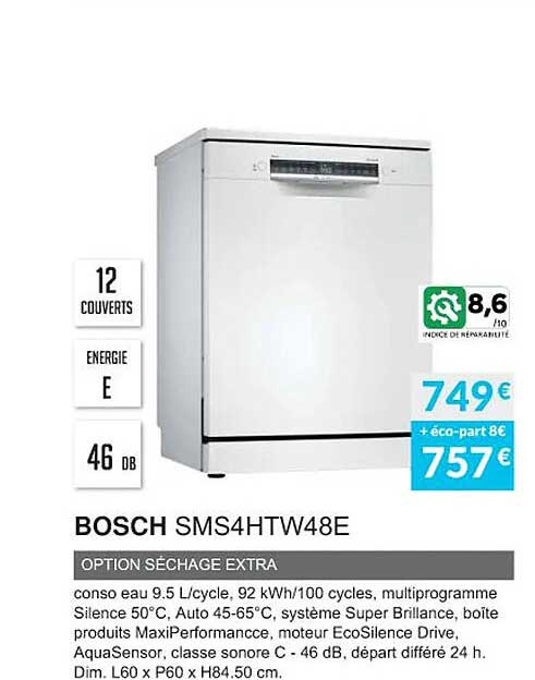 bosch sms4htw48e option séchage extra
