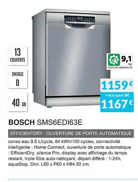 bosch sms6edi63e efficientdry : ouverture de porte automatique