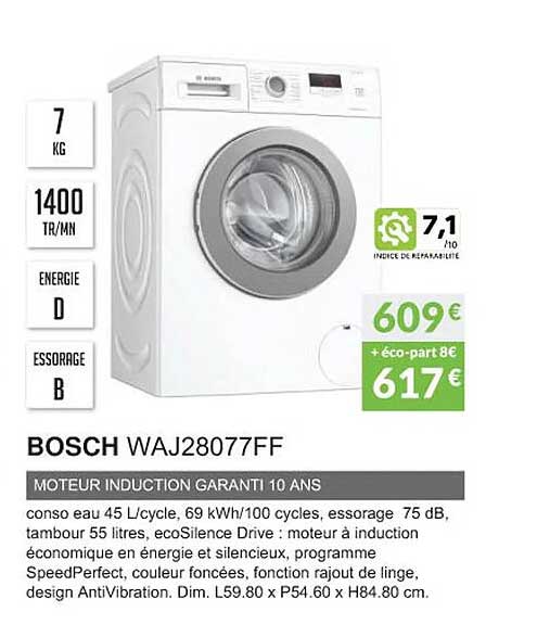 bosch waj28077ff moteur induction garanti 10 ans