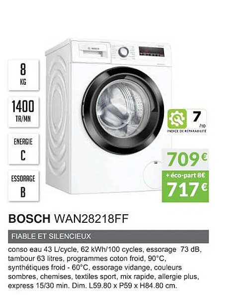 bosch wan28218ff fiable et silencieux