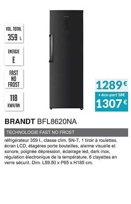 brandt bfl8620na technologie fast no frost