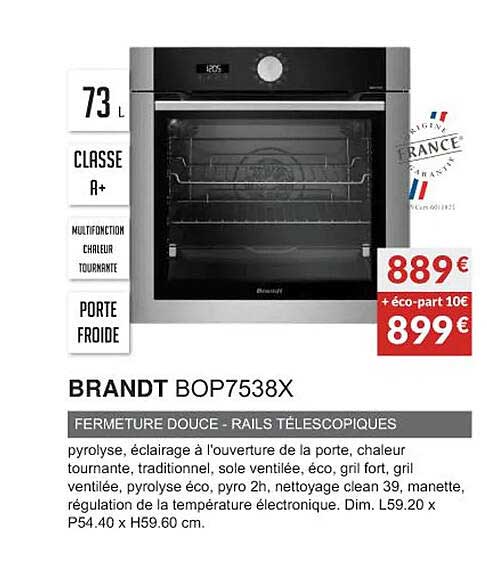 brandt bop7538x fermeture douce - rails télescopiques