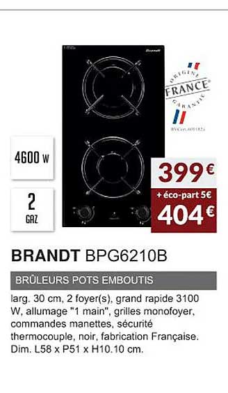 brandt bpg6210b brûleurs pots emboutis