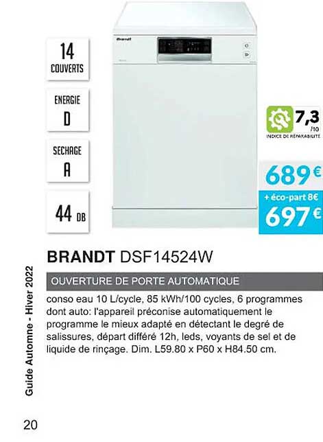 brandt dsf14524w ouverture de porte automatique