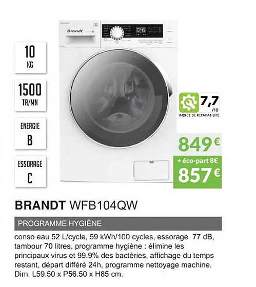 brandt wfb104qw programme hygiène