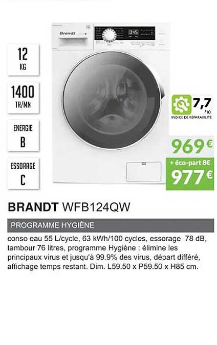 brandt wfb124qw programme hygiène