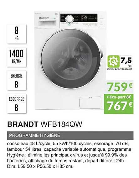 brandt wfb184qw programme hygiène