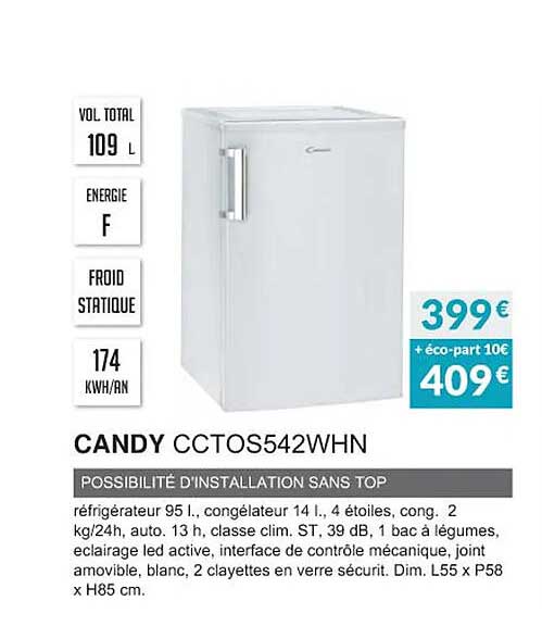 candy cctos542whn possibilité d'installation sans top