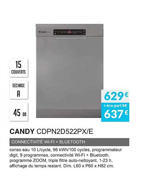 candy cdpn2d522px-e connectivité wifi + bluetooth