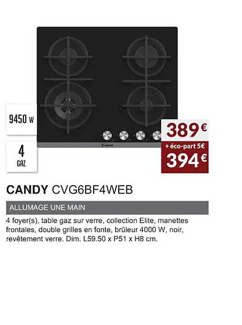 candy cvg6bf4web allumage une main